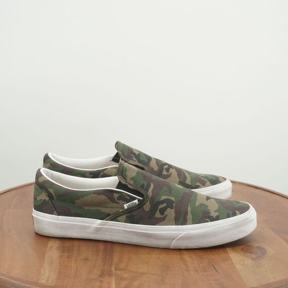 Vans Other - Vans Mens Classic Slip On Shoes Sneakers Green Camouflage Camo Canvas  14W Wide